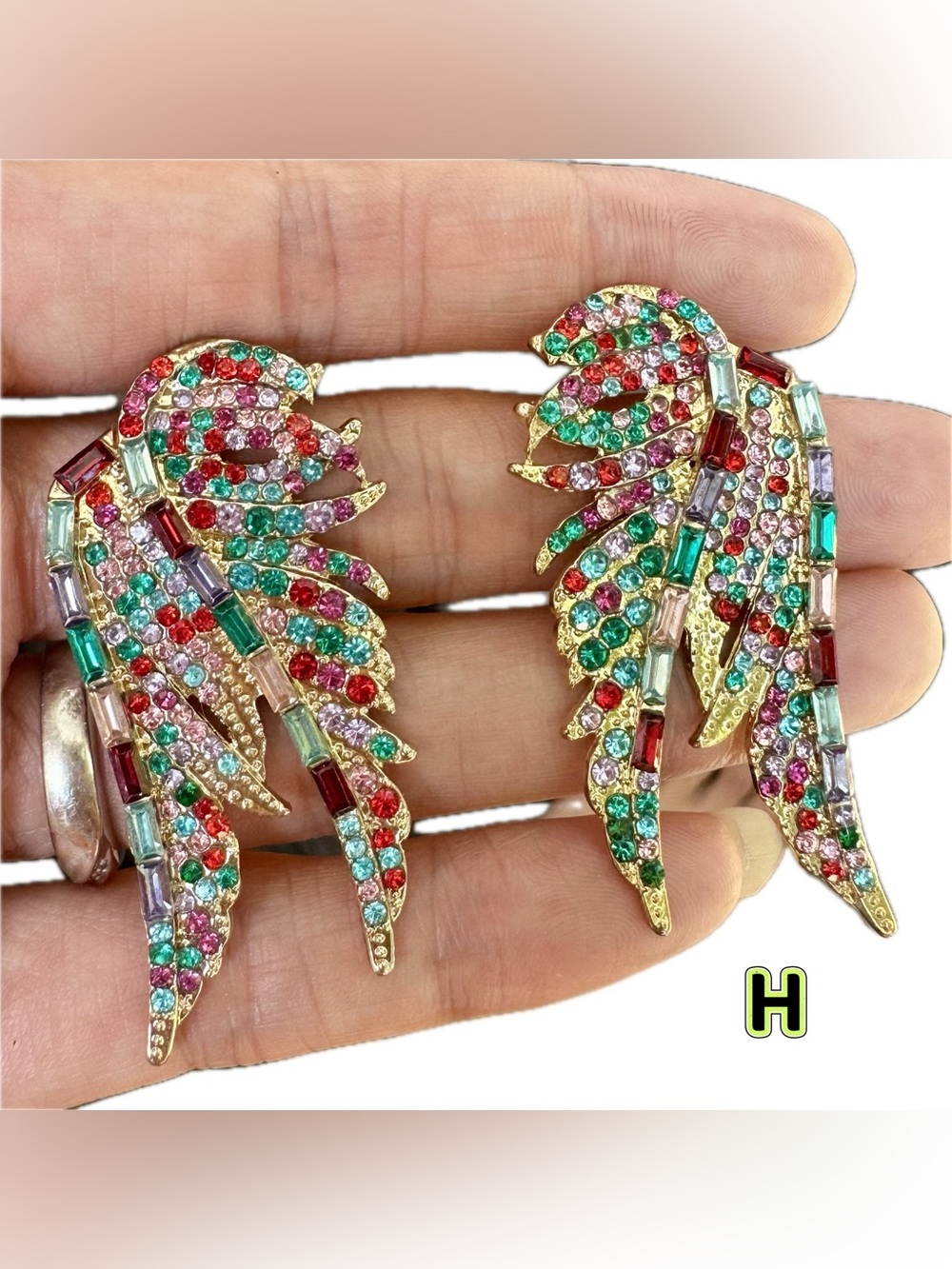 Multicolor Crystal Wing Drop Earrings - Statement Women Jewelry diamonds paved